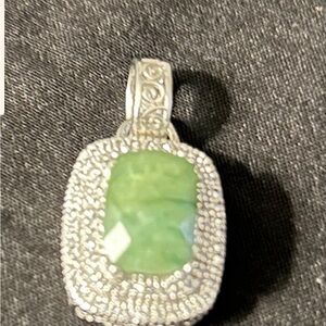 Ross Simons emerald pendant with white topaz border